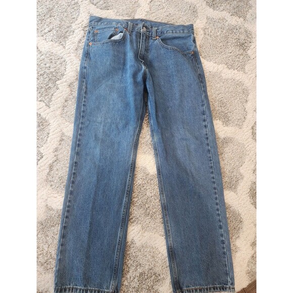 Levi's 505 Jeans Mens Size 34x30 Blue Dark Wash Blue Denim Straight Leg Fit - Picture 1 of 11